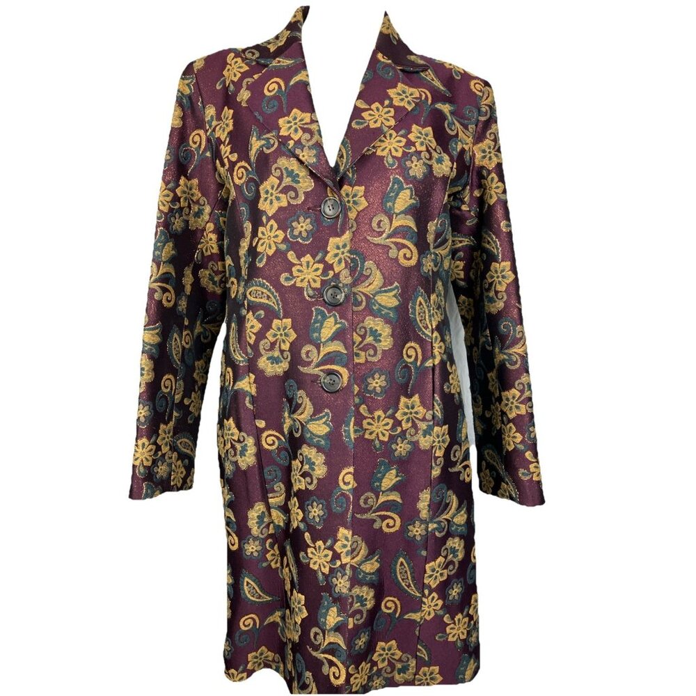1990s Sandy Piano SPI 25 Floral Brocade Jacquard Evening Coat 90s Canada
